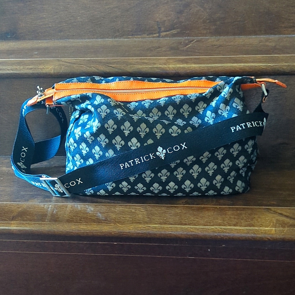 Patrick Cox monogram black and orange coated canvas baguette shoulder bag